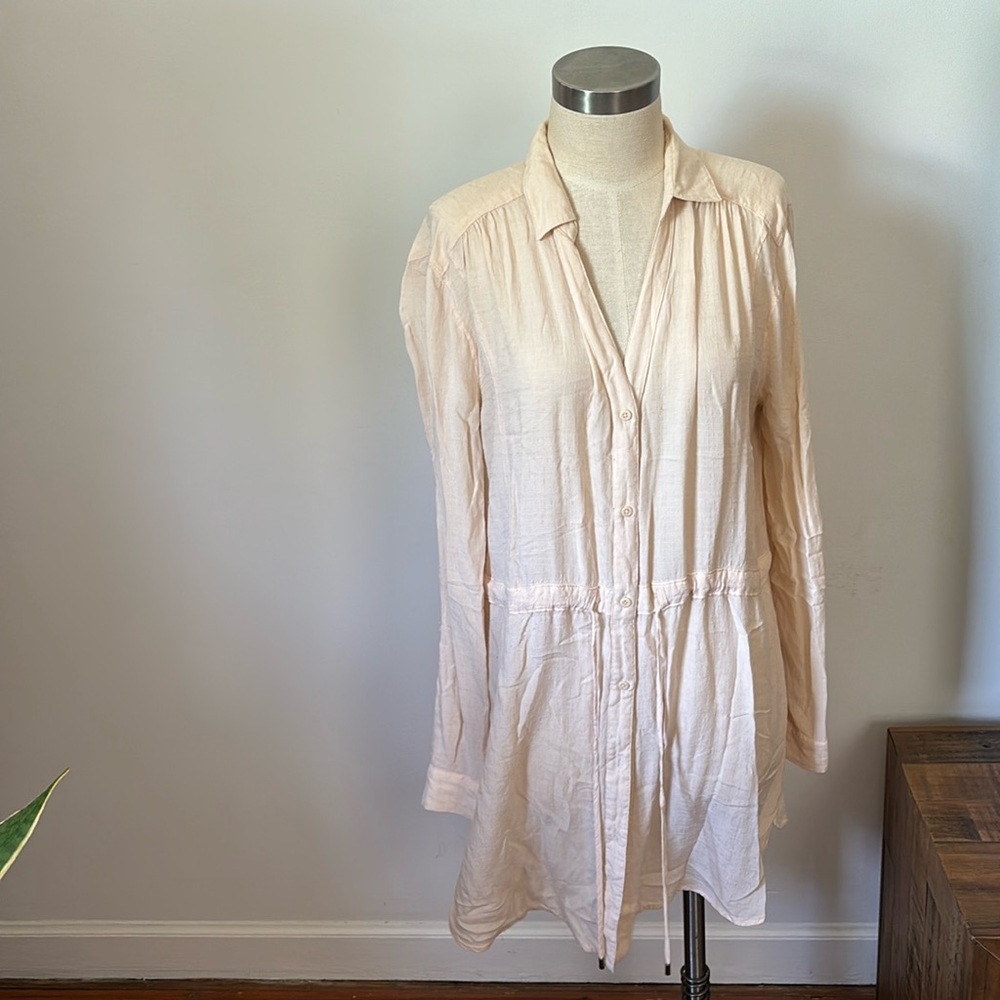 Anthropologie button up tie waste pale peach